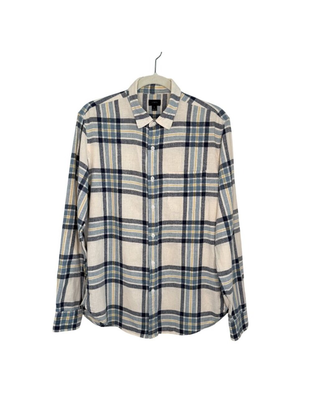 J. Crew Plaid Cream/Blue Button-Down Shirt, M